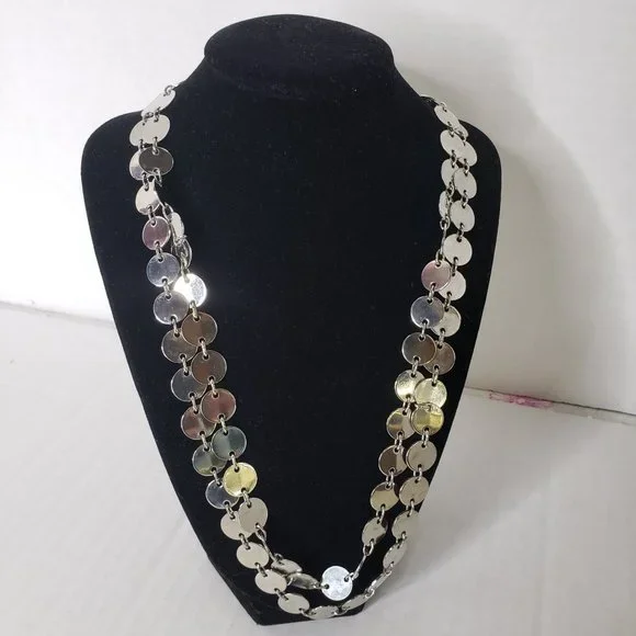 Silver Discs Long Chain Necklace - Picture 4 of 6
